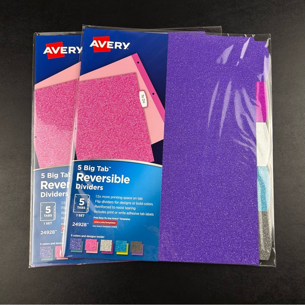 Avery 5 Big Tab Reversible Dividers Set 24928 Glittery Fashion Lot of 2